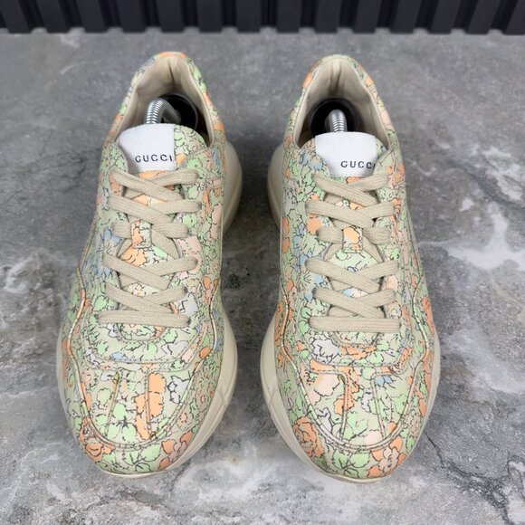 GUCCI Liberty Rhyton Floral Muticolor Canvas Sneaker Leather 8.5 US 38.5 EUR - Picture 3 of 16